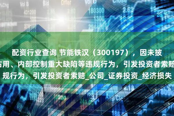配资行业查询 节能铁汉（300197），因未披露关联方非经营性资金占用、内部控制重大缺陷等违规行为，引发投资者索赔_公司_证券投资_经济损失